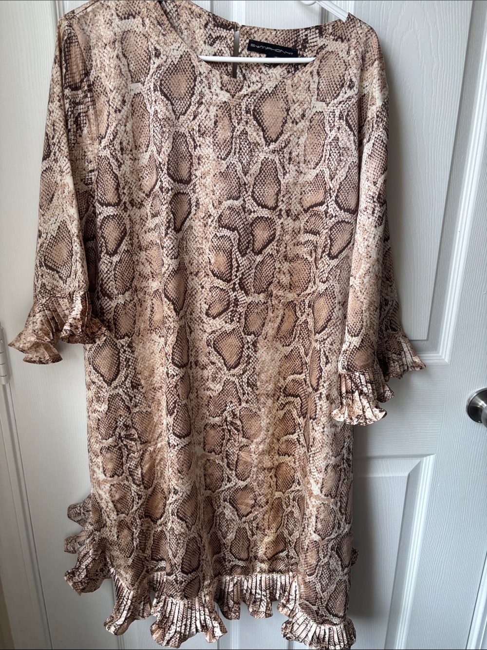 Symphony Beige/Brown Snake-Print Ruffle Dress